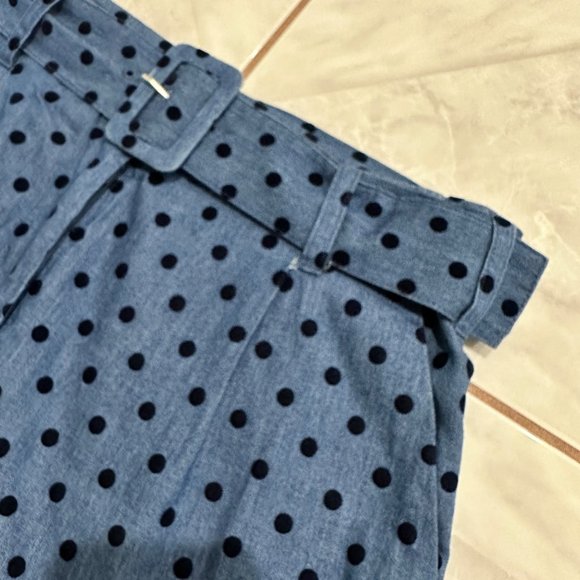 ICHI Polka Dot Chambray High Waisted Pants Womens Size Small Wide Leg Culottes - Picture 8 of 12